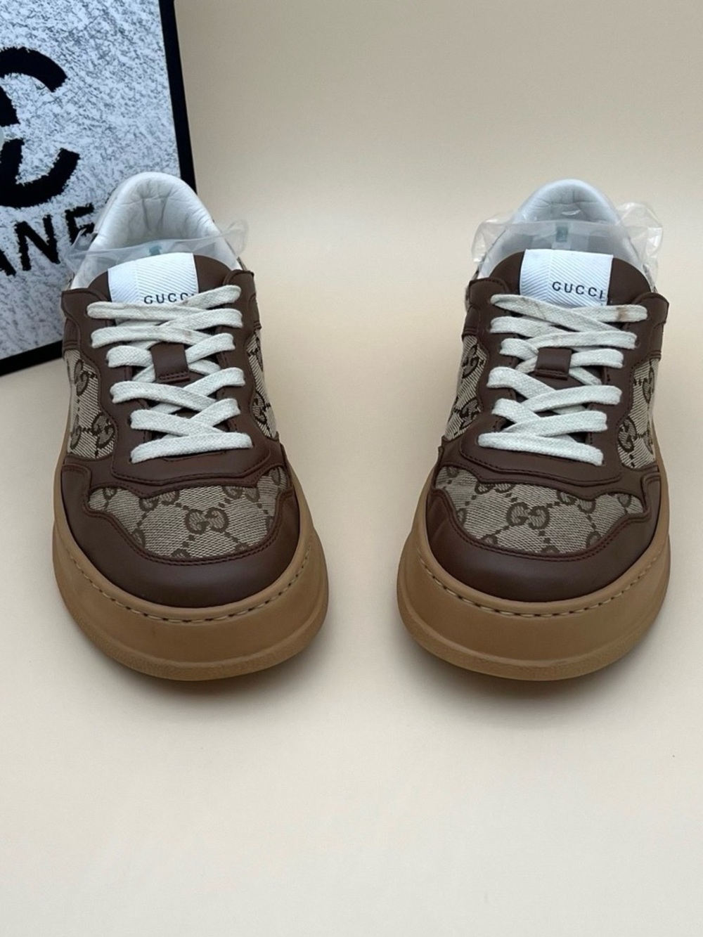 Gucci Brown GG Canvas and Leather Sneakers with Tan Soles